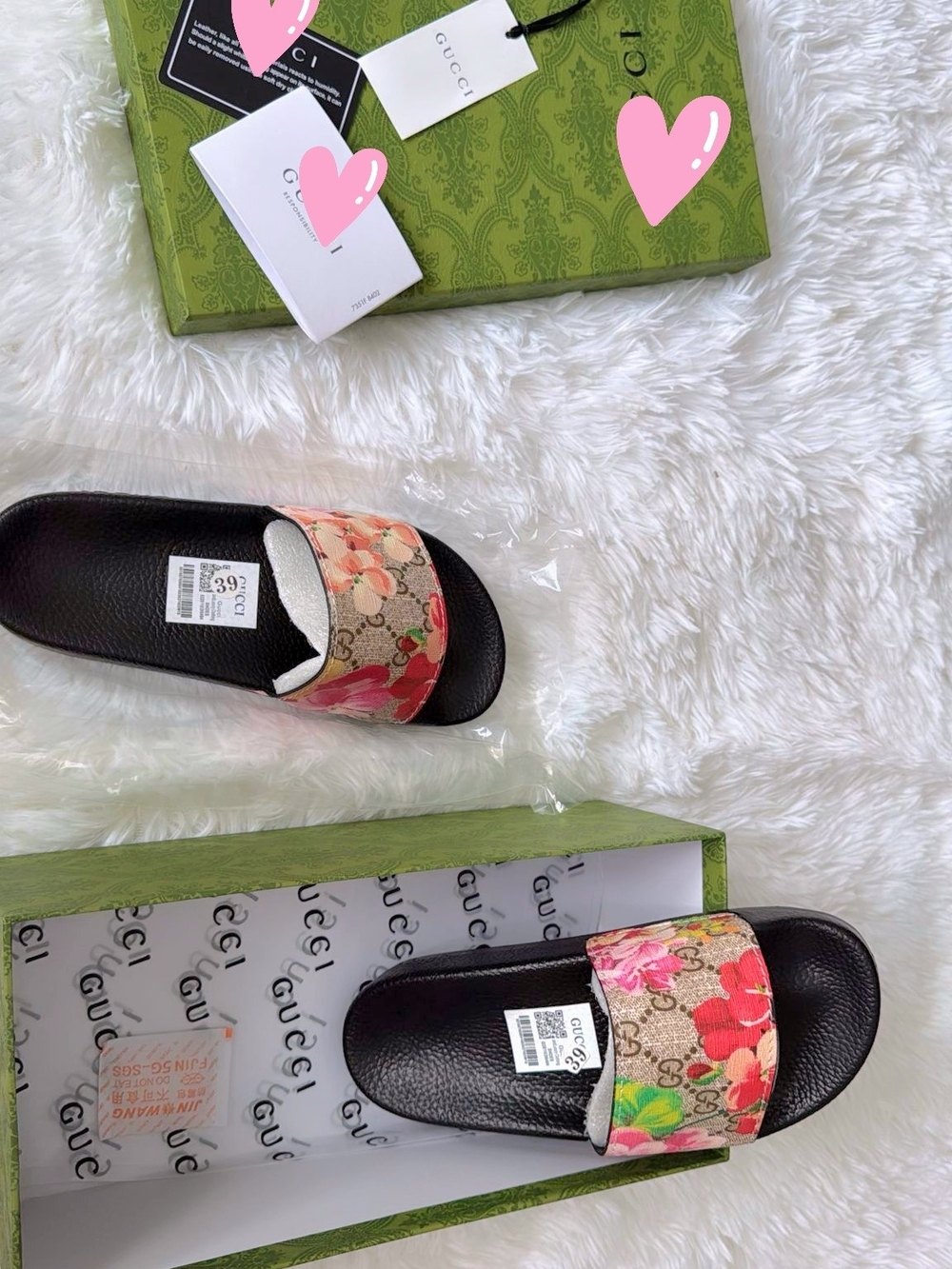Floral Print Slide Sandals with Pink and Green Accents